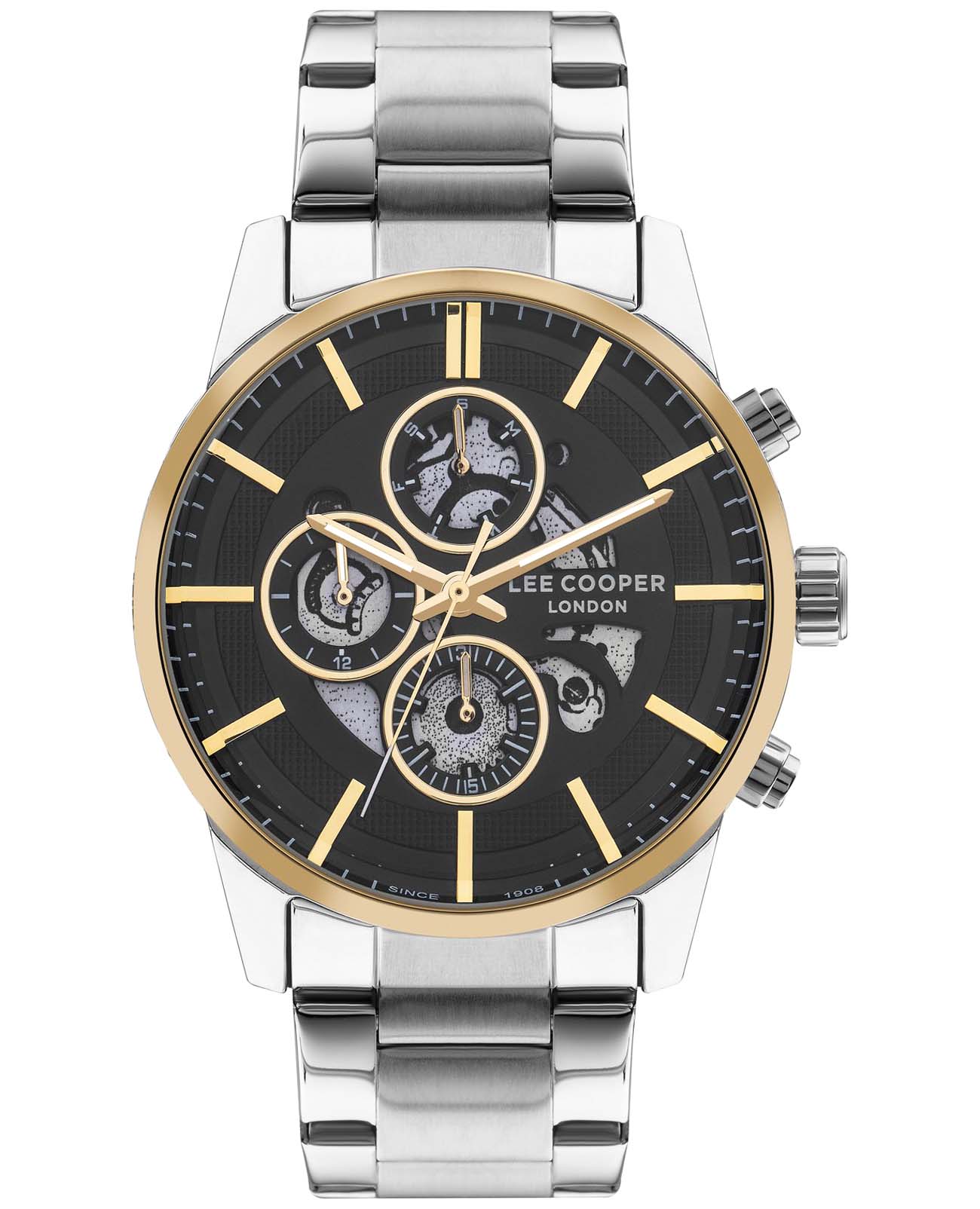 Lee Cooper Lee Cooper LC07562.250  LC07562.250 кварцевые мужские часы черный циферблат, браслет нержавеющая сталь — вид спереди