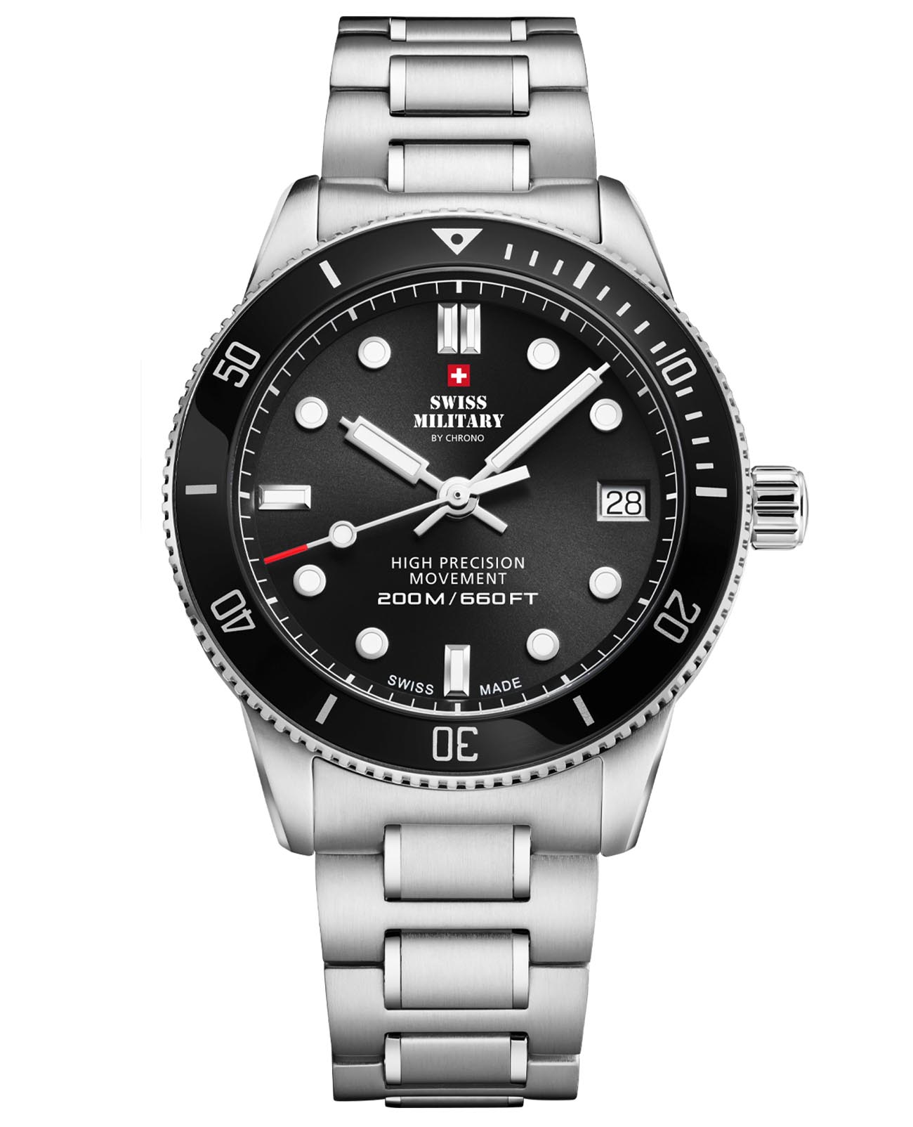 Swiss Military by Chrono Swiss Military by Chrono Сверхточные SM34089.01  SM34089.01 кварцевые женские часы черный циферблат, браслет нержавеющая сталь — вид спереди