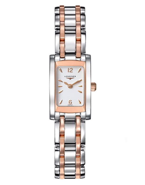Longines Longines DolceVita L5.158.5.18.7  L51585187 кварцевые женские часы белый циферблат, браслет нержавеющая сталь + золото 18к — вид спереди