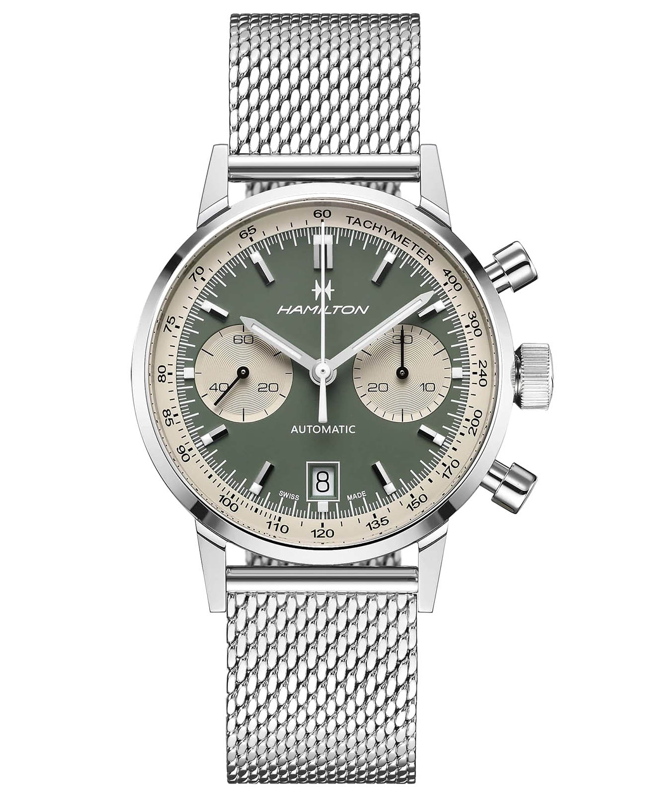 Hamilton Hamilton American Classic Intra-Matic Auto Chrono H38416160  H38416160 механические мужские часы  циферблат, браслет нержавеющая сталь — вид спереди