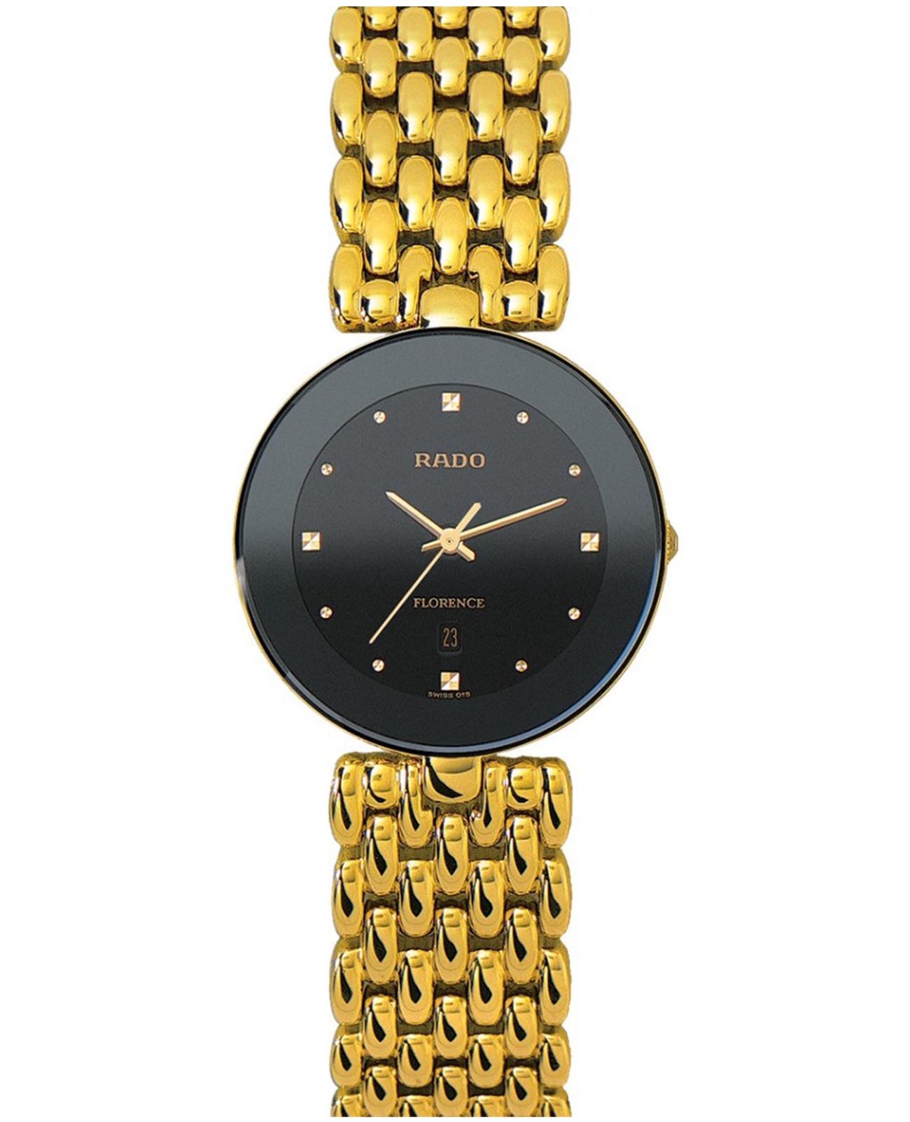 Rado Rado Florence Rondo R48743154  R48743154 кварцевые мужские часы черный циферблат, браслет нержавеющая сталь с pvd-покрытием — вид спереди