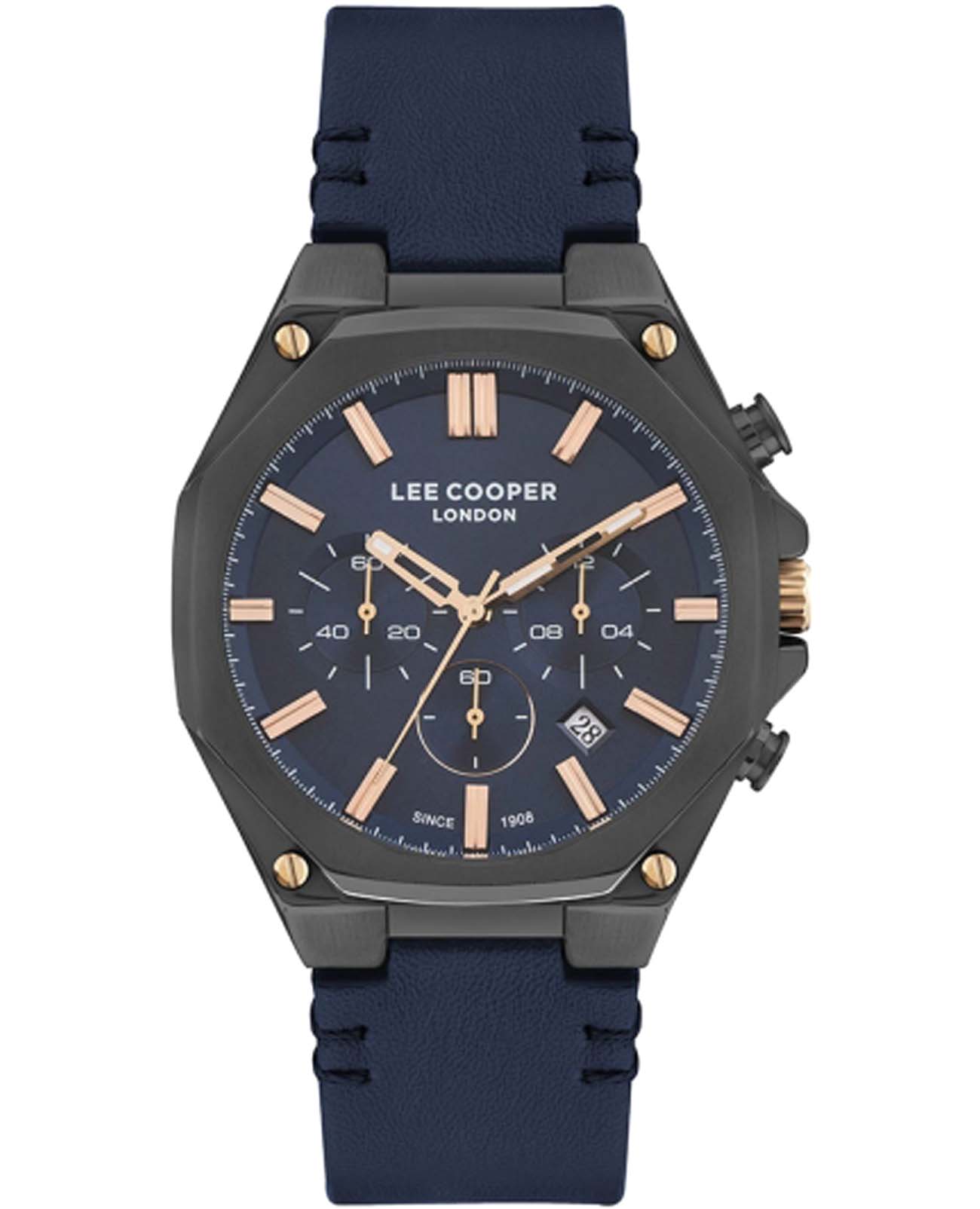 Lee Cooper Lee Cooper LC07318.099  LC07318.099 кварцевые мужские часы синий циферблат, браслет кожаный — вид спереди