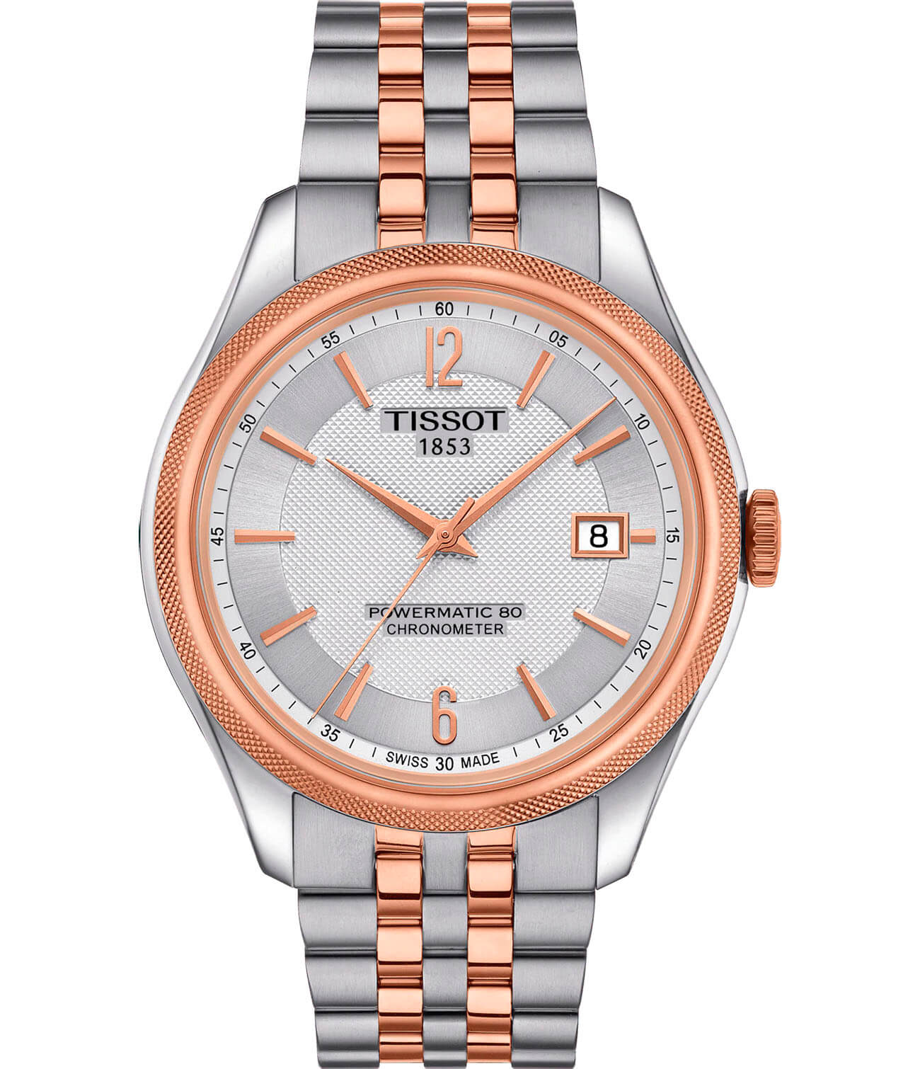 Tissot Tissot Ballade Powermatic 80 COSC T108.408.22.037.01 Ballade T1084082203701 механические мужские часы серебристый циферблат, браслет сталь c pvd покрытием — вид спереди