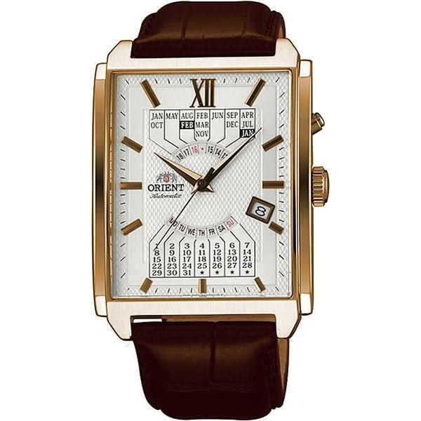 Orient Orient EUAG001W (FEUAG001W)  FEUAG001W механические мужские часы белый циферблат, браслет 18-каратное желтое золото — вид спереди