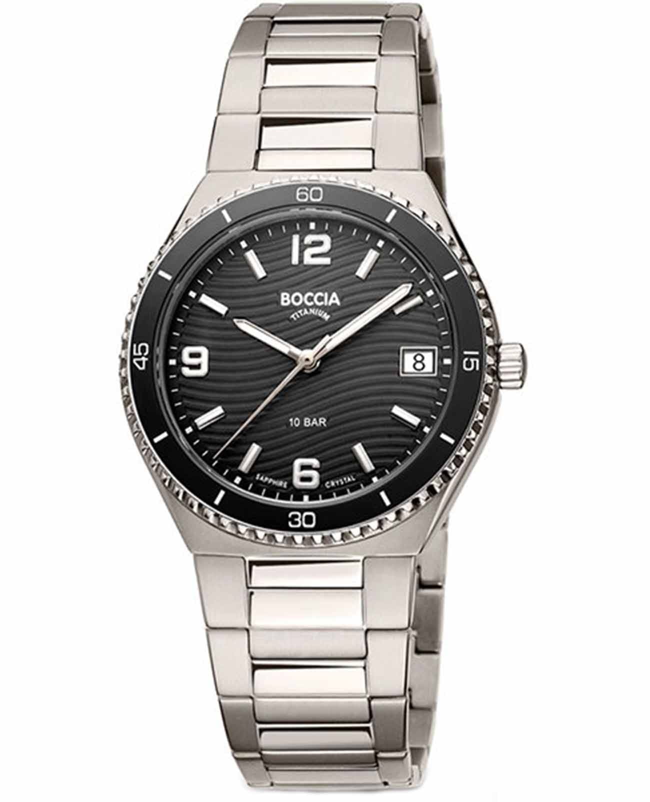 Boccia Titanium Boccia Titanium Circle-Oval 3367-03  3367-03 кварцевые женские часы черный циферблат, браслет титановый — вид спереди