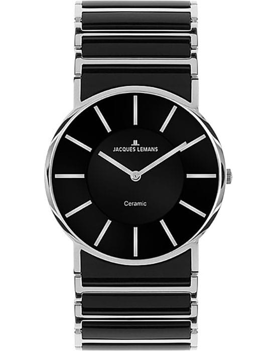 Jacques Lemans Jacques Lemans 1-1649A  1-1649A кварцевые женские часы черный циферблат, браслет сталь + керамические вставки — вид спереди