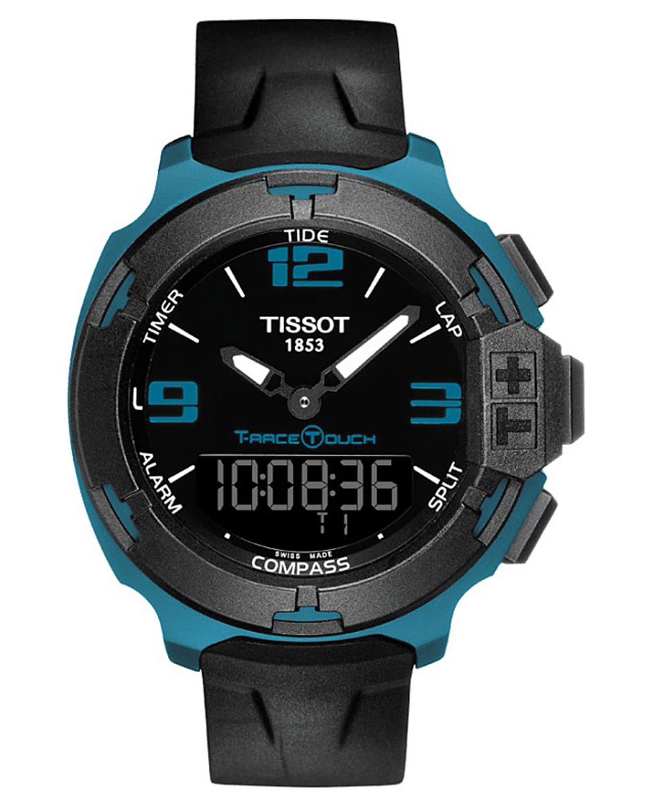 Tissot Tissot T-Race Touch T081.420.97.057.04 T Race T0814209705704 кварцевые мужские часы черный циферблат, браслет силикон — вид спереди