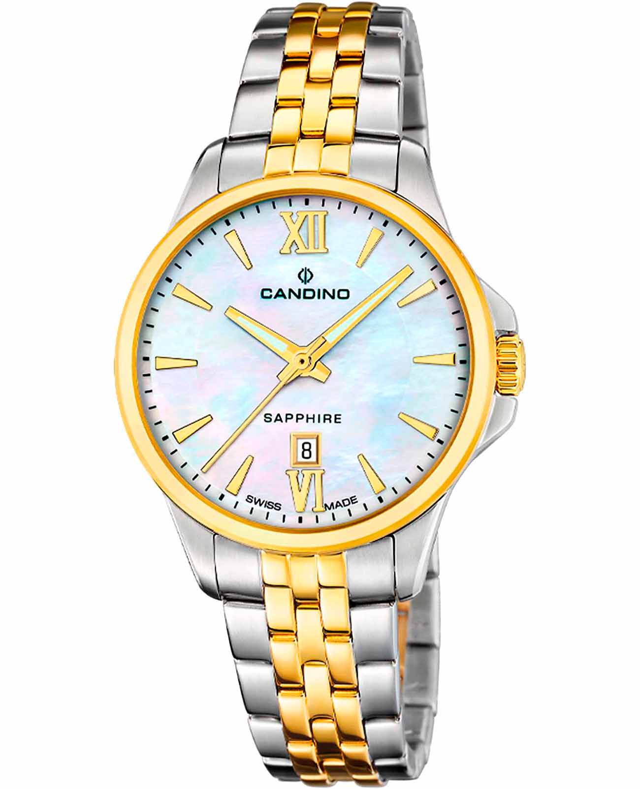 Candino Candino Lady Elegance Date C4767/6  C4767/6 кварцевые женские часы перламутровый циферблат, браслет нержавеющая сталь с pvd-покрытием — вид спереди