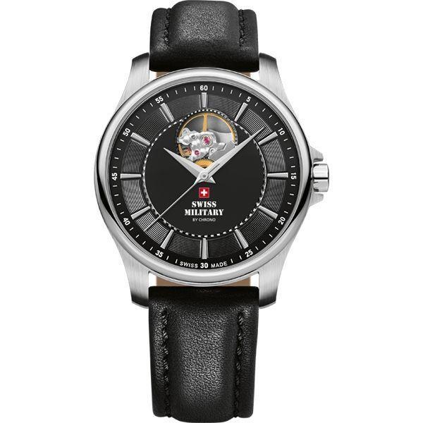 Swiss Military by Chrono Swiss Military by Chrono SMA34050.05  SMA34050.05 механические мужские часы черный циферблат, браслет кожа + текстиль — вид спереди