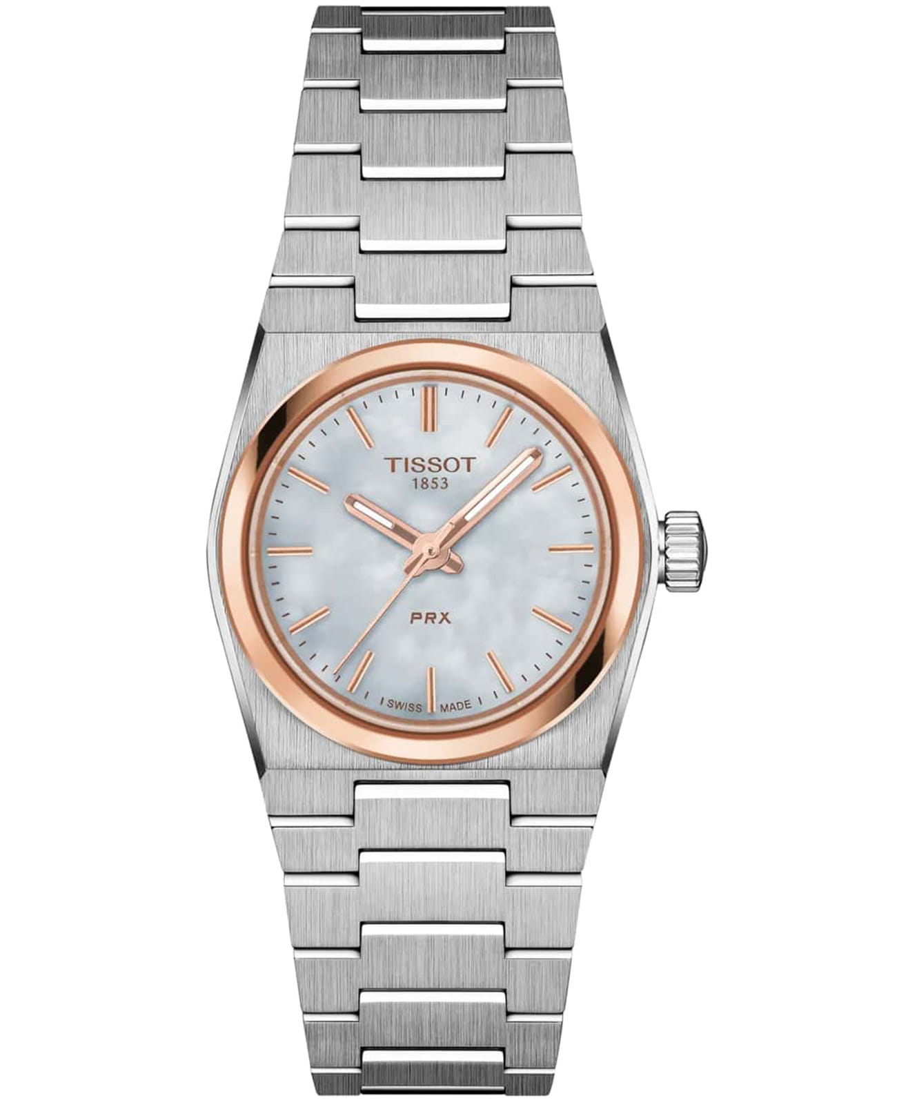Tissot Tissot PRX 25 mm T137.010.21.111.00  T1370102111100 кварцевые женские часы серебристый циферблат, браслет нержавеющая сталь — вид спереди