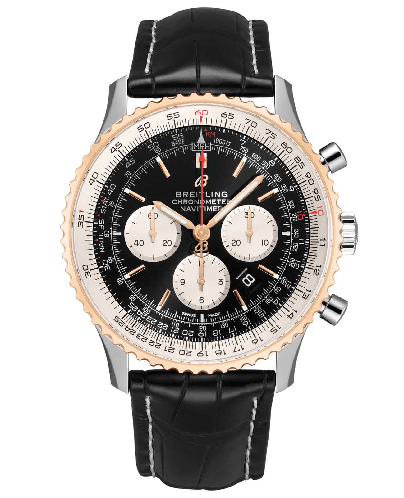 Breitling Breitling Navitimer B01 Chronograph 46 UB0127211B1P2  UB0127211B1P2 механические мужские часы  циферблат, браслет кожаный — вид спереди
