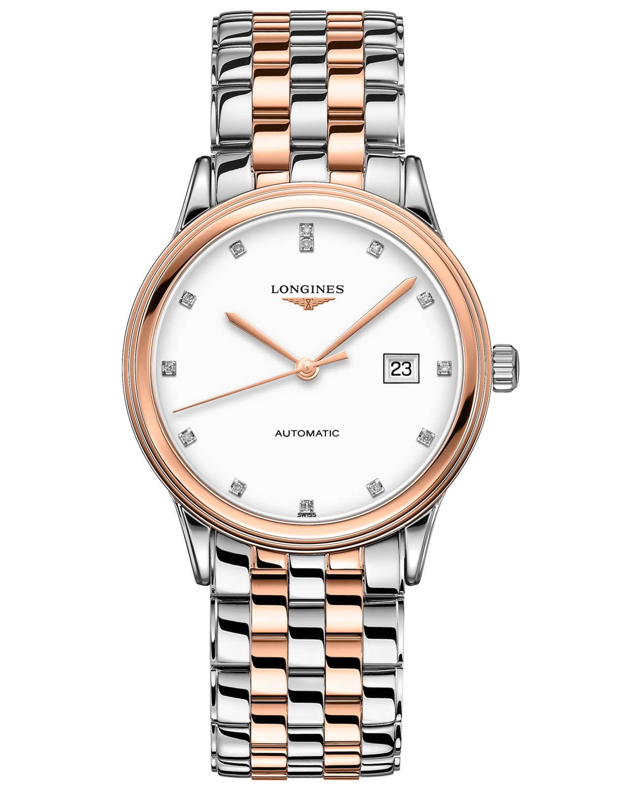 Longines Longines Flagship L4.984.3.99.7  L49843997 механические женские часы белый циферблат, браслет сталь c pvd покрытием — вид спереди