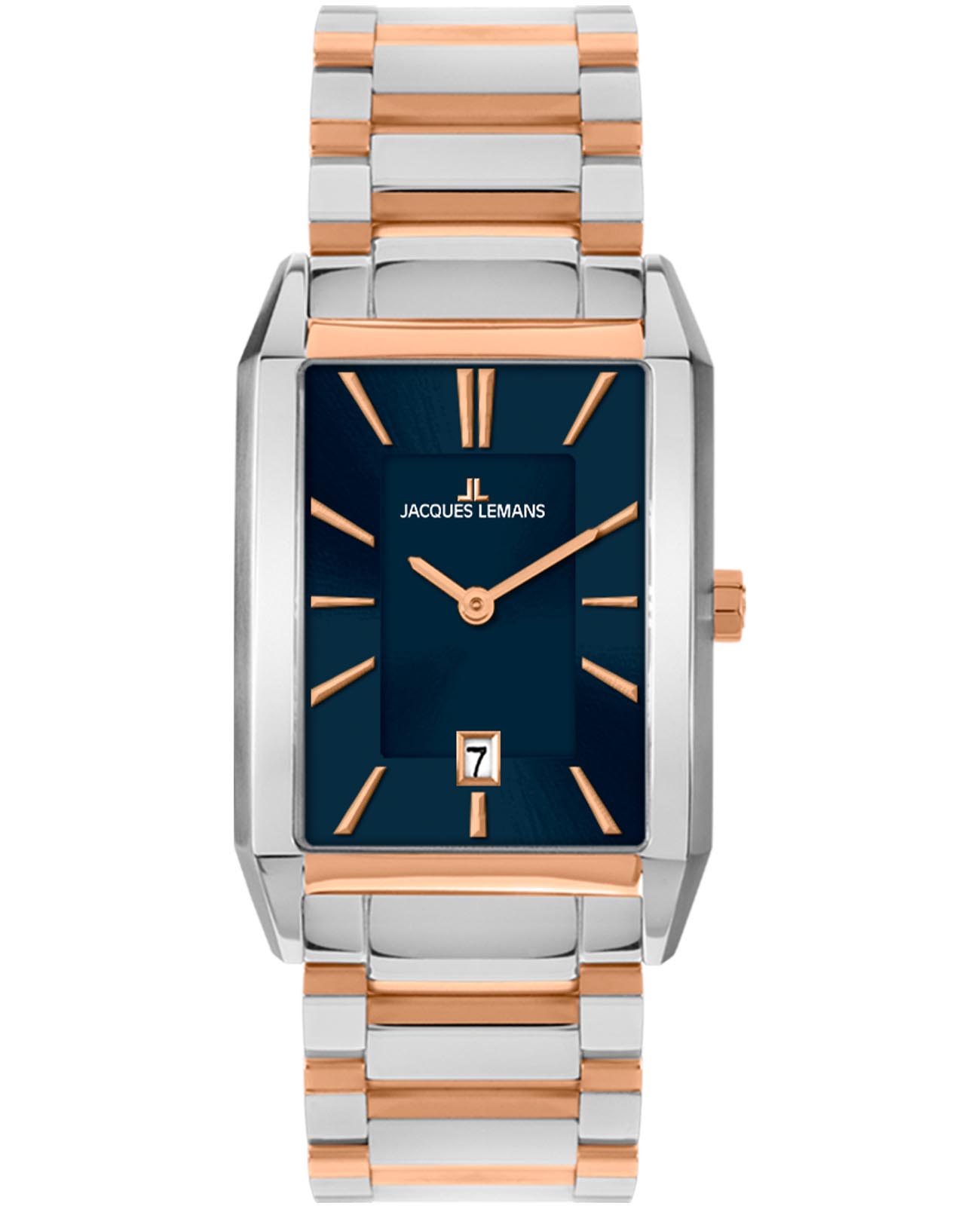 Jacques Lemans Jacques Lemans Classic 1-2160M  1-2160M кварцевые мужские часы синий циферблат, браслет нержавеющая сталь с pvd-покрытием — вид спереди